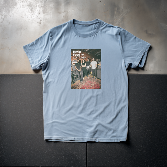 BRAIN FOOD FOR ZOMBIES 'STUDIO' WASHED BLUE T-SHIRT