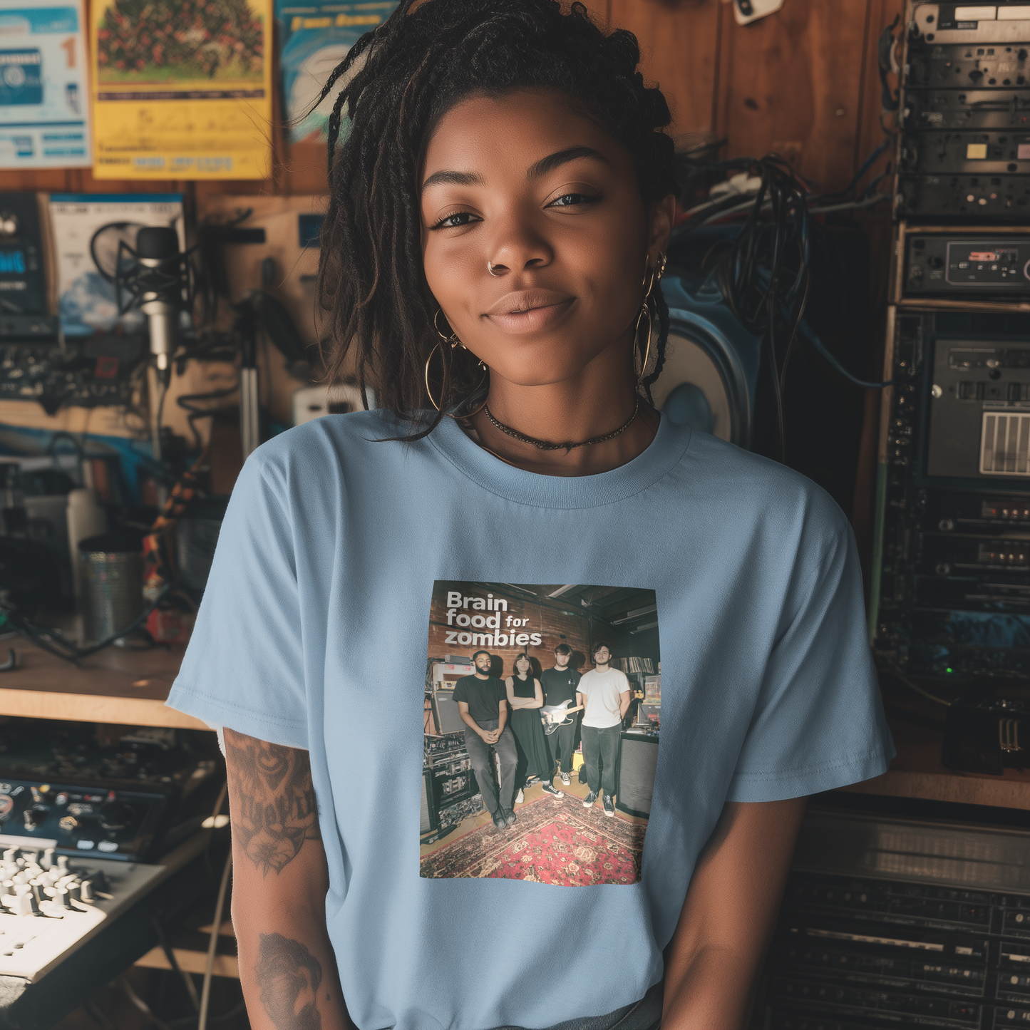 BRAIN FOOD FOR ZOMBIES 'STUDIO' WASHED BLUE T-SHIRT