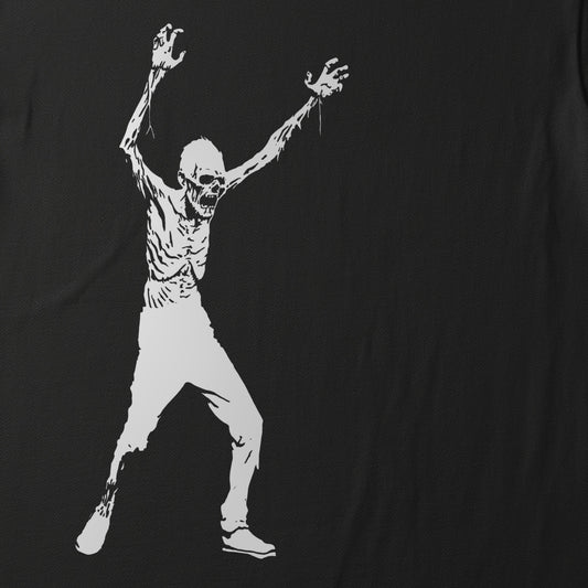 SKINNY ZOMBIE LEFT SIDE - BLACK HALLOWEEN T-SHIRT