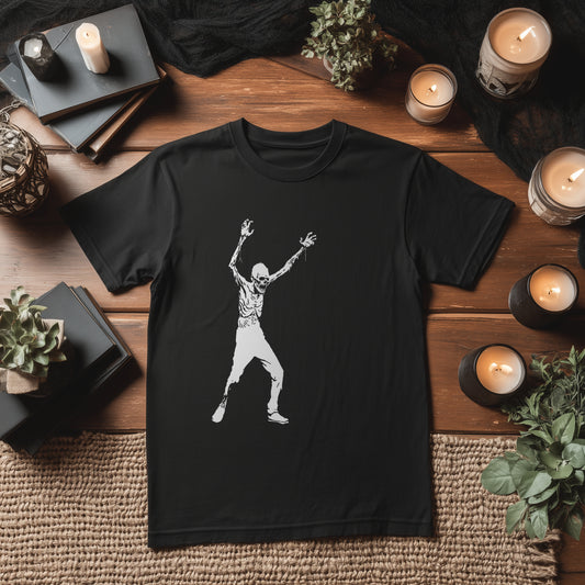 SKINNY ZOMBIE LEFT SIDE - BLACK HALLOWEEN T-SHIRT