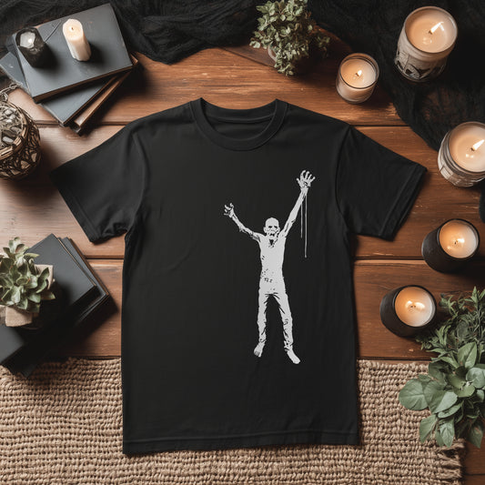 SKINNY ZOMBIE RIGHT SIDE - BLACK HALLOWEEN T-SHIRT