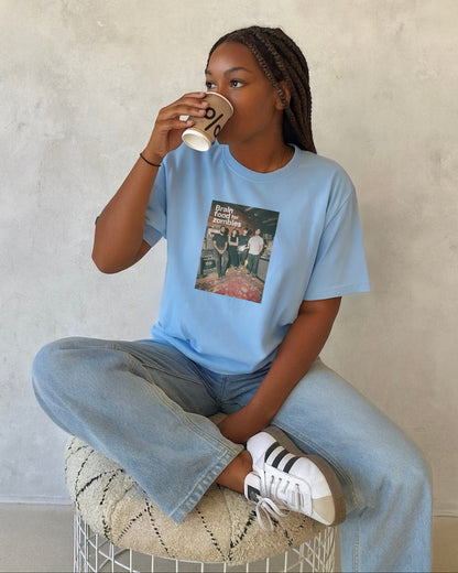 BRAIN FOOD FOR ZOMBIES 'STUDIO' WASHED BLUE T-SHIRT