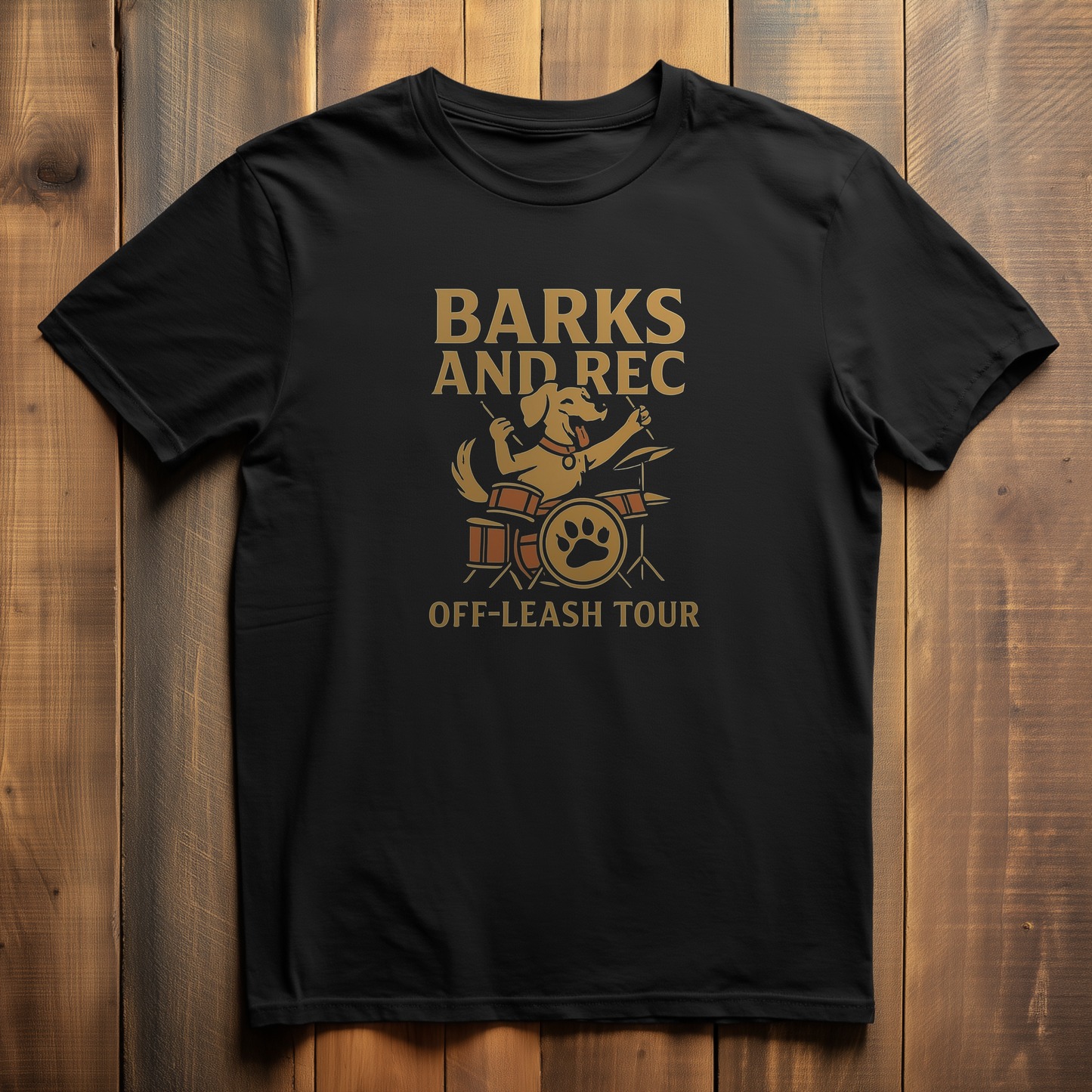 BARKS AND REC 'OFF LEASH TOUR' BLACK T-SHIRT