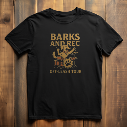 BARKS AND REC 'OFF LEASH TOUR' BLACK T-SHIRT