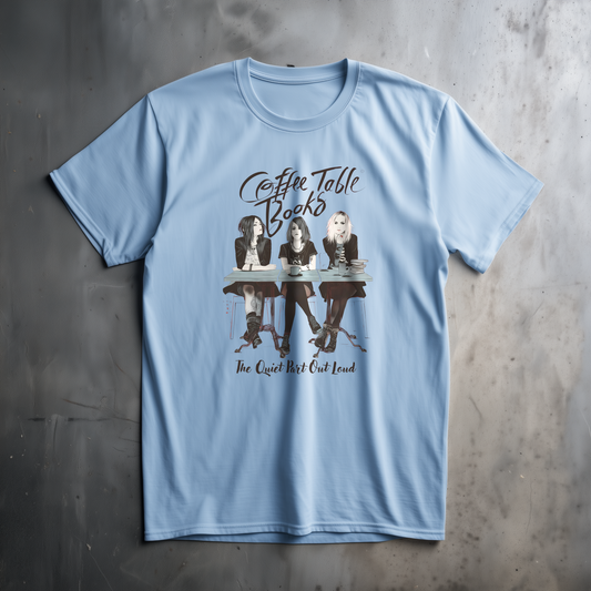 THE QUIET PART OUT LOUD 'COFFEE TABLE BOOKS' WASHED DENIM T-SHIRT