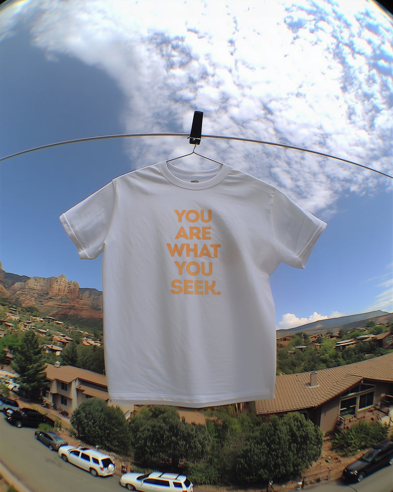 YOU ARE WHAT YOU SEEK - WOMENS BOXY FIT HEAVY WEIGHT WHITE T-SHIRT