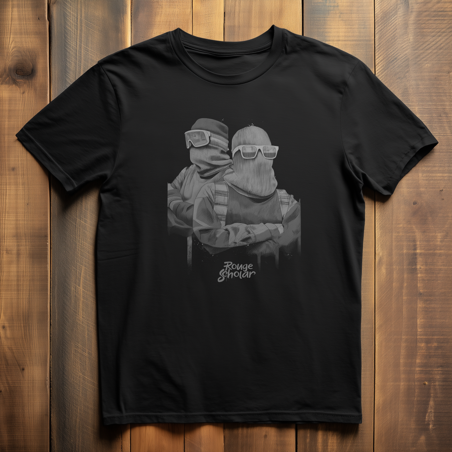 ROUGE SCHOLAR 'DOUBLE SKI-MASK' BLACK T-SHIRT